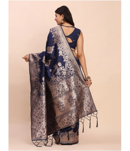 Women's Banarasi Silk Printed Saree With Unstitched Blouse 5.5Mtr (Navy Blue) Women's Banarasi Silk Printed Saree With Unstitched Blouse 5.5Mtr (Navy Blue)
