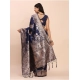 Women's Banarasi Silk Printed Saree With Unstitched Blouse 5.5Mtr (Navy Blue)