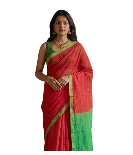 Women's Cotton Printed Saree With Unstitched Blouse 5.5Mtr (Red)
