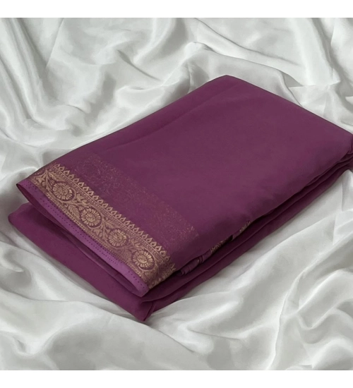 Women's Crepe Chit Pallu Solid Saree With Unstitched Blouse 5.5Mtr (Light Pink)