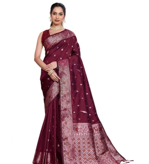 Women's Jacquard Woven Saree With Unstitched Blouse 5.5Mtr (Maroon)