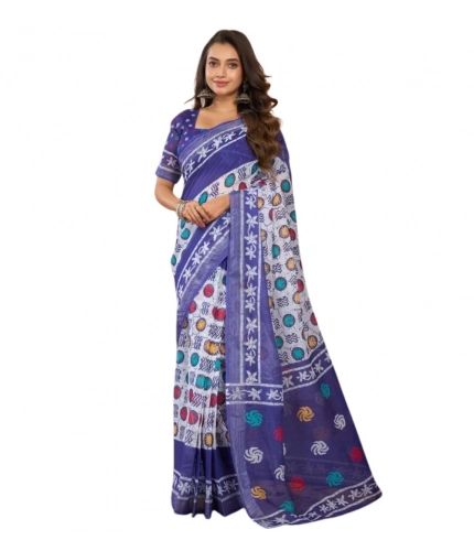 Women's Faux Linen Geometric Print Ready to wear Saree With Unstitched Blouse 5.5Mtr (Blue) Women's Faux Linen Geometric Print Ready to wear Saree With Unstitched Blouse 5.5Mtr (Blue)