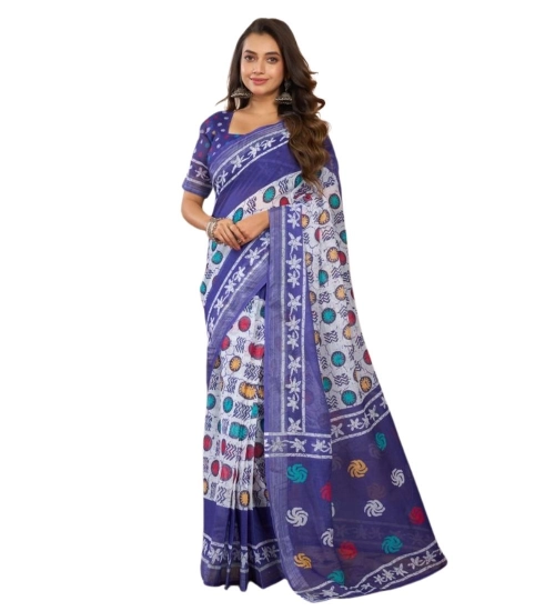 Women's Faux Linen Geometric Print Ready to wear Saree With Unstitched Blouse 5.5Mtr (Blue) Women's Faux Linen Geometric Print Ready to wear Saree With Unstitched Blouse 5.5Mtr (Blue)