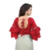 Women's Organza Solid V Neck Layered Ruffle Sleeve Readymade Blouse (Red Free Size , up to 38–40 Bust)-PID65858