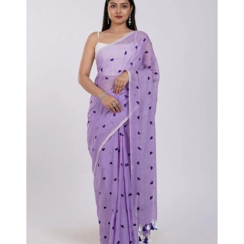 Women's Linen Printed Saree With Unstitched Blouse 5.5Mtr (Purple) Women's Linen Printed Saree With Unstitched Blouse 5.5Mtr (Purple)