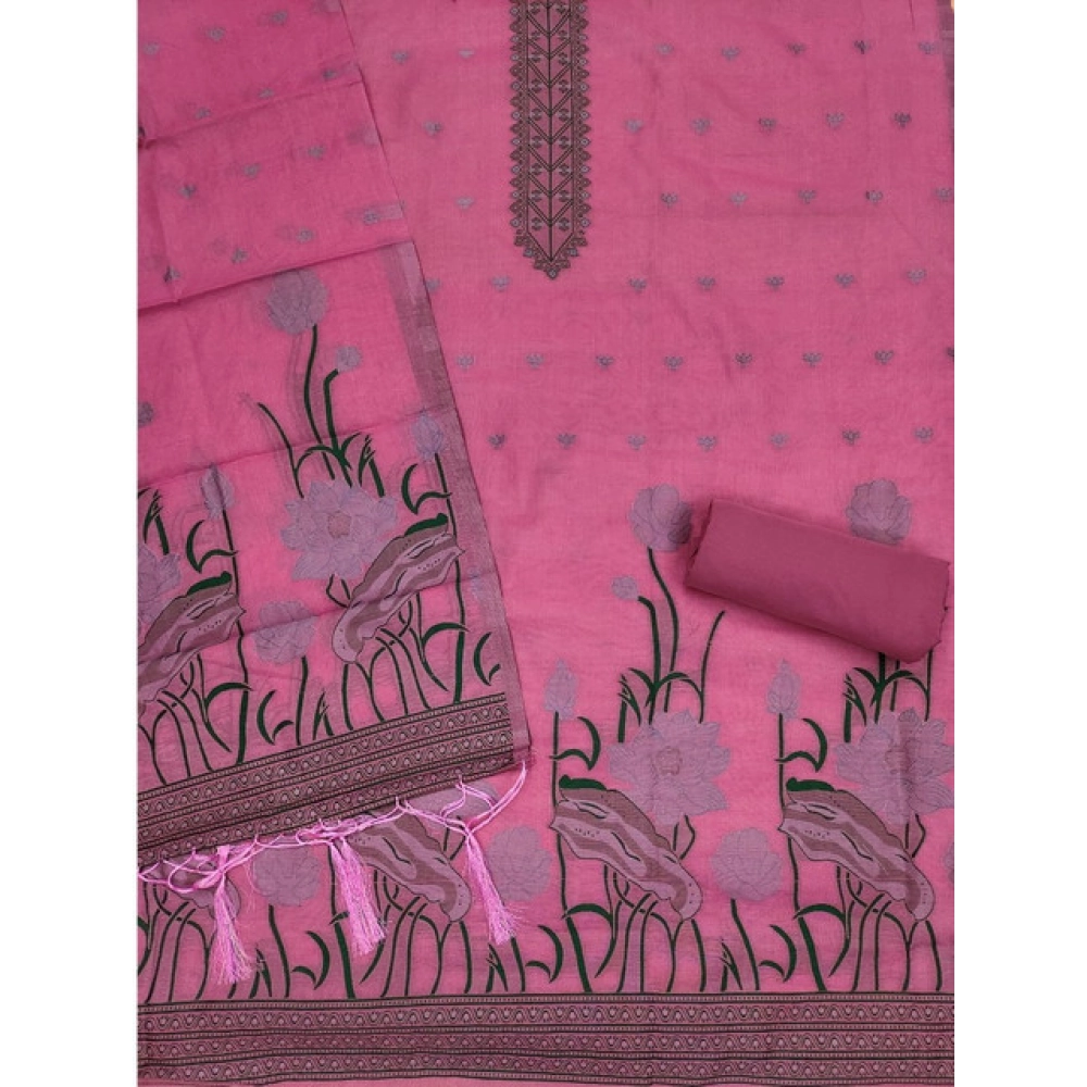 Women's Banarasi Silk Printed Unstitched Salwar Suit Material With Dupatta (Pink, 3Mtrs)