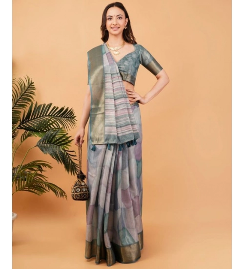 Women's Polyester Printed Saree With Unstitched Blouse 5.5 Mtr (Multicolor)