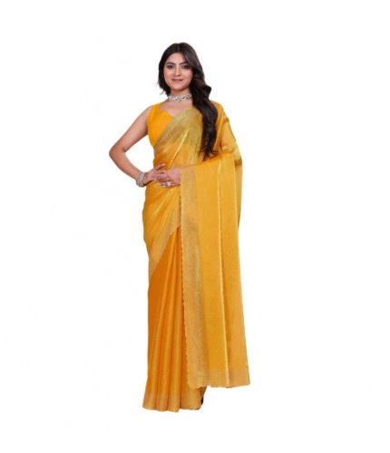Women's Jimmy choo Embellished Bollywood Saree With Unstitched Blouse 5.5Mtr (Mustard)