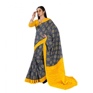 Generic Women's Soft Pure Cotton Printed Saree With Unstitched Blouse 5.5Mtr (Grey)