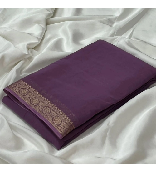 Women's Crepe Chit Pallu Solid Saree With Unstitched Blouse 5.5Mtr (Violet)