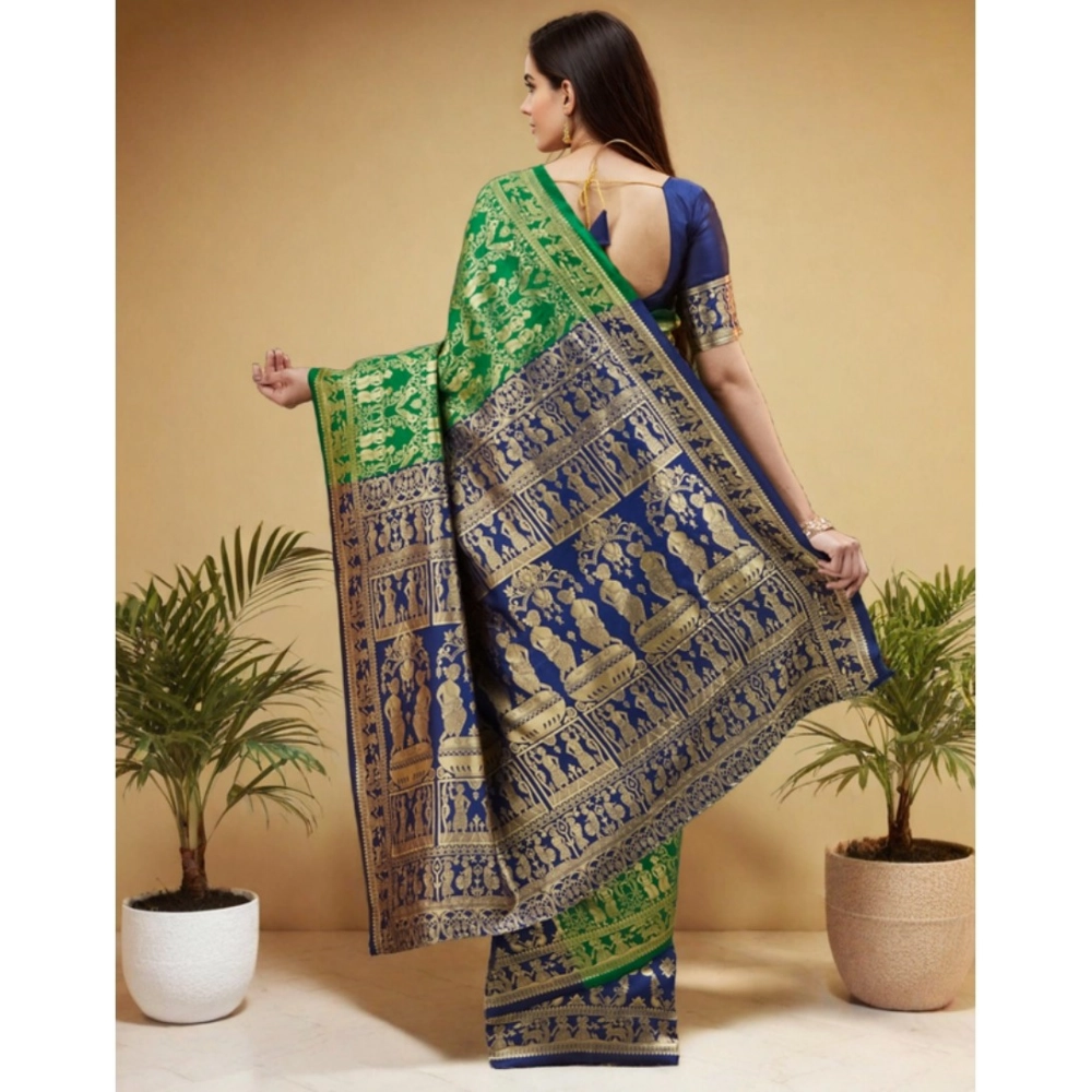 Women's Silk Blend Zari Weaving Saree With Unstitched Blouse 5.5Mtr (Green) Women's Silk Blend Zari Weaving Saree With Unstitched Blouse 5.5Mtr (Green)
