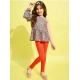Girl's Polyester Floral One Shoulder Jeggings Set (Grey-Orange) Girl's Polyester Floral One Shoulder Jeggings Set (Grey-Orange)