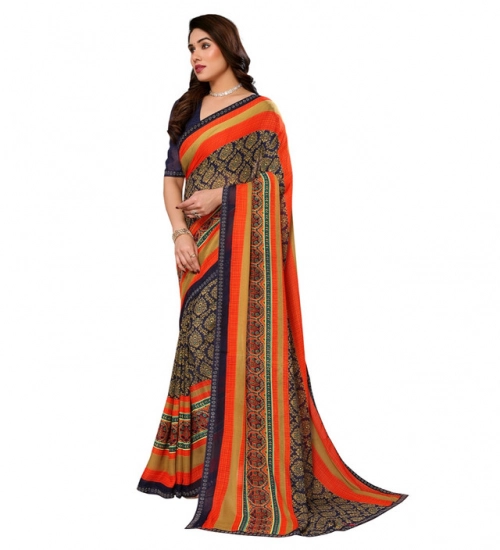 Women's Georgette Printed Saree With Unstitched Blouse 5.5Mtr (Orange)