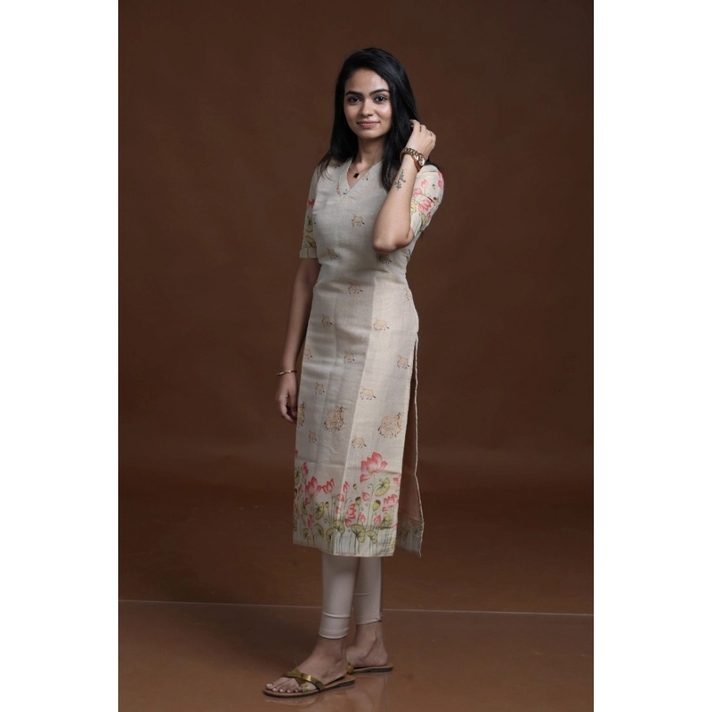 Women's Silk Printed Kurti (Golden)
