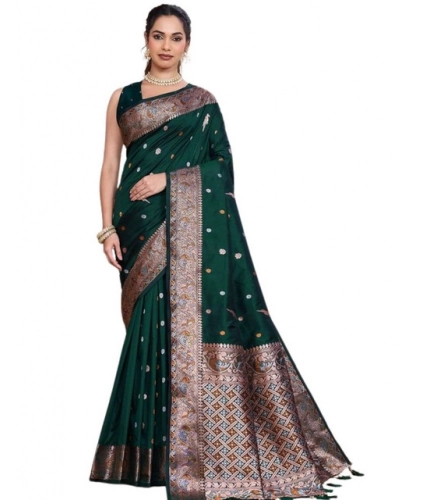 Women's Jacquard Woven Saree With Unstitched Blouse 5.5Mtr (Green) Women's Jacquard Woven Saree With Unstitched Blouse 5.5Mtr (Green)
