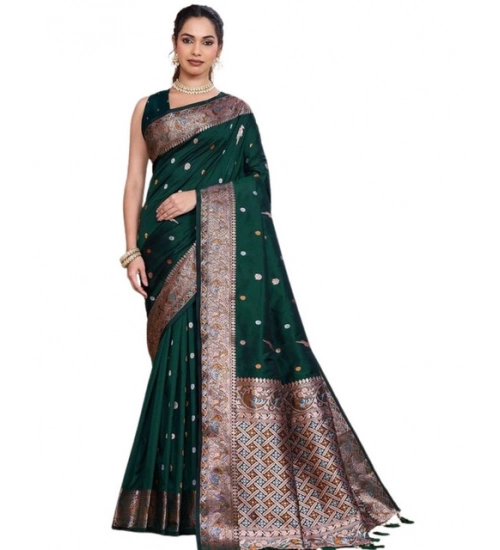 Women's Jacquard Woven Saree With Unstitched Blouse 5.5Mtr (Green)