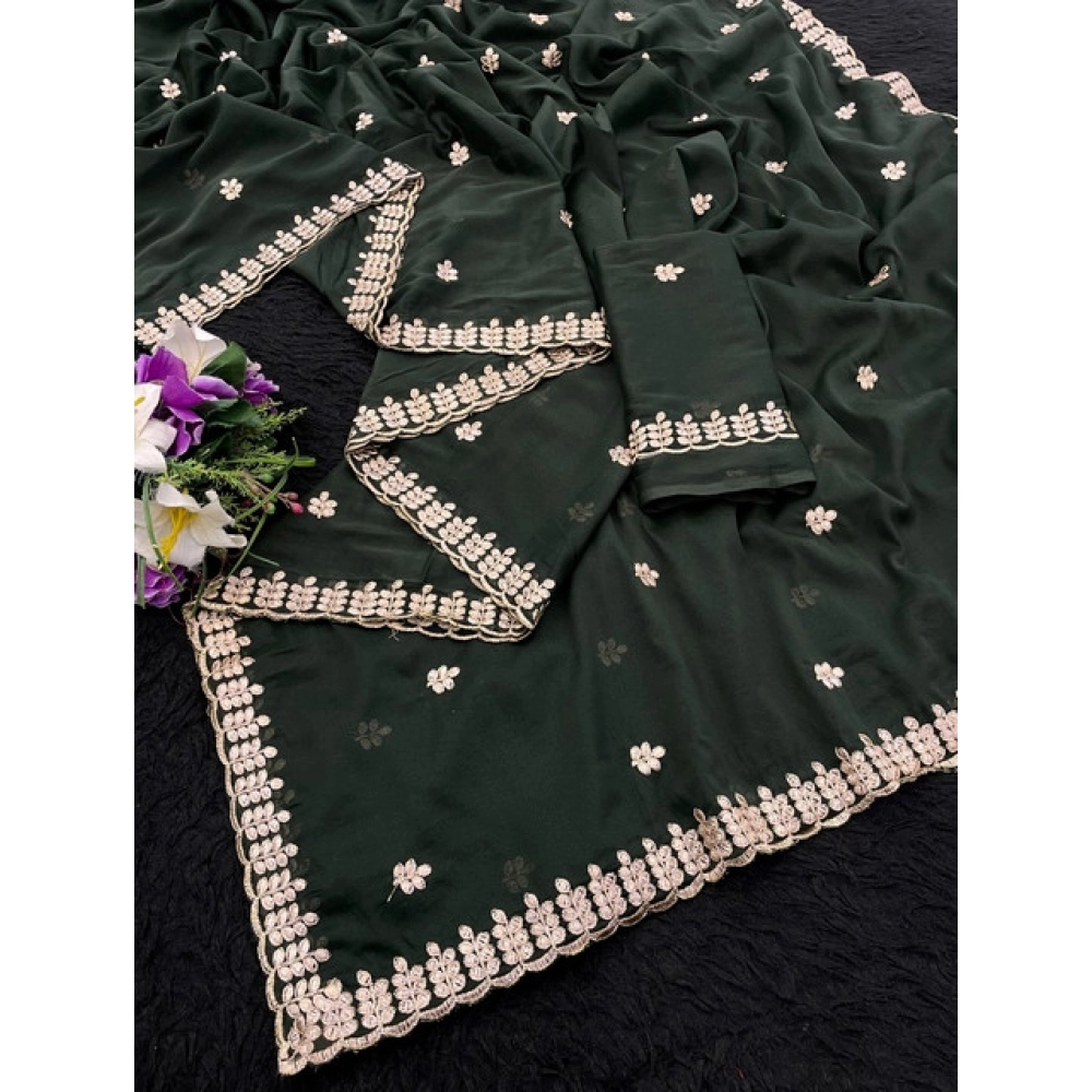 Women's Georgette Embroidered Saree With Unstitched Blouse 5.5Mtr (Green) Women's Georgette Embroidered Saree With Unstitched Blouse 5.5Mtr (Green)