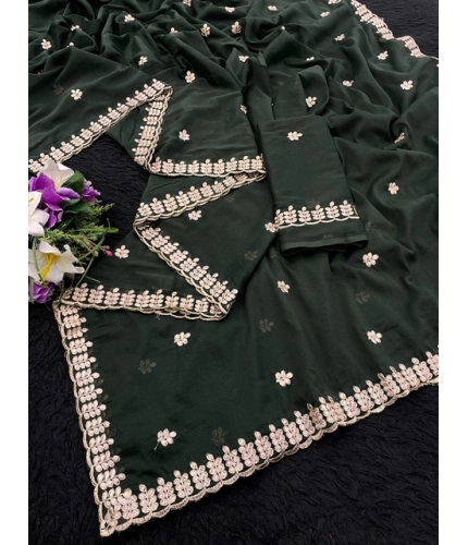 Women's Georgette Embroidered Saree With Unstitched Blouse 5.5Mtr (Green) Women's Georgette Embroidered Saree With Unstitched Blouse 5.5Mtr (Green)