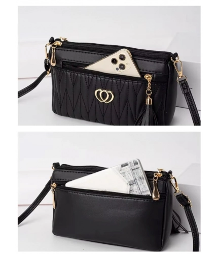 Women's PU Leather Zipper Sling Bag (Black)