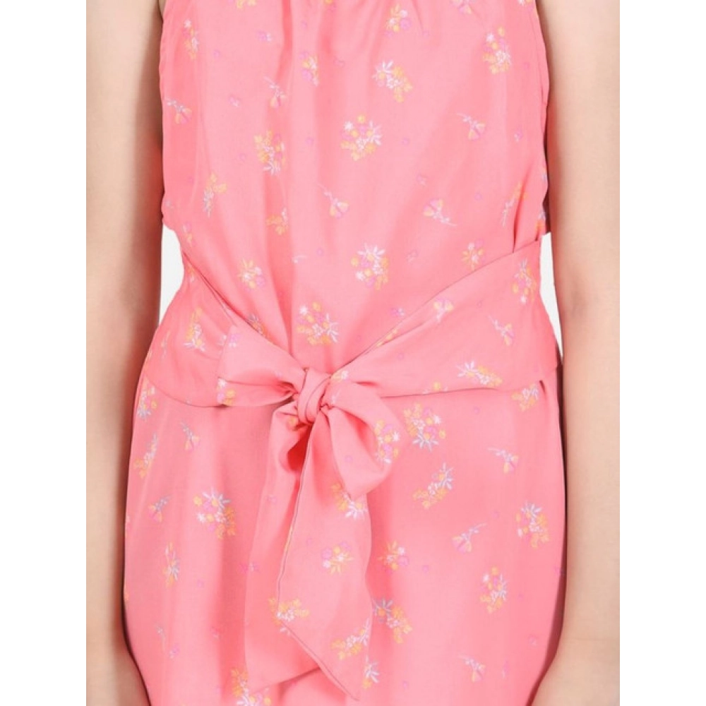 Girl's Polyester Floral Short Sleeve Dress (Coral) Girl's Polyester Floral Short Sleeve Dress (Coral)