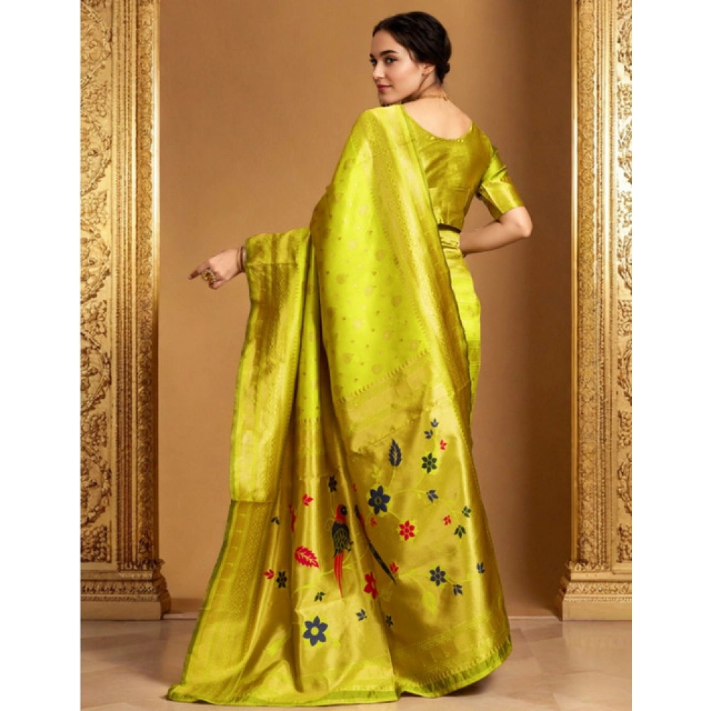 Women's Silk Blend Zari Weaving Saree With Unstitched Blouse 5.5Mtr (Lime-Green) Women's Silk Blend Zari Weaving Saree With Unstitched Blouse 5.5Mtr (Lime-Green)