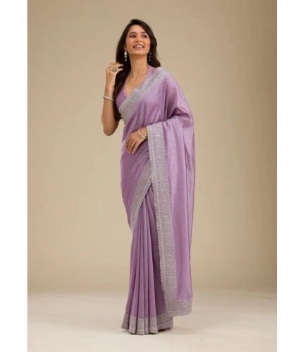 Women's Silk Embroidred Saree With Unstitched Blouse 5.5Mtr (Purple)