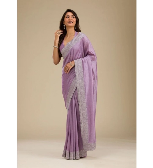 Women's Silk Embroidred Saree With Unstitched Blouse 5.5Mtr (Purple)