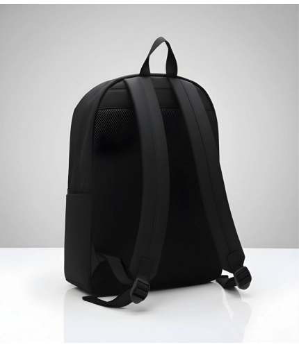 Unisex PU Leather Solid Medium Zipper Backpack (Black)