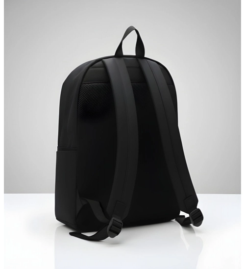 Unisex PU Leather Solid Medium Zipper Backpack (Black)