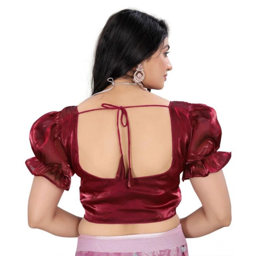 Women's Jimmy Solid Designer Neck Elastic Sleeve Readymade Blouse (Maroon 38 , Alterable up to 42)-PID65831 Women's Jimmy Solid Designer Neck Elastic Sleeve Readymade Blouse (Maroon 38 , Alterable up to 42)-PID65831