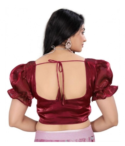 Women's Jimmy Solid Designer Neck Elastic Sleeve Readymade Blouse (Maroon 38 , Alterable up to 42)-PID65831 Women's Jimmy Solid Designer Neck Elastic Sleeve Readymade Blouse (Maroon 38 , Alterable up to 42)-PID65831