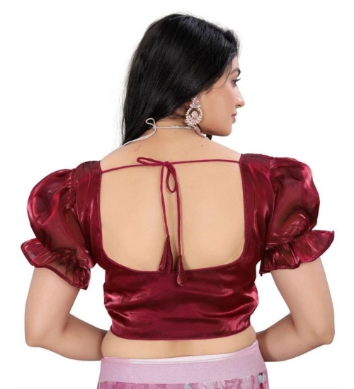 Women's Jimmy Solid Designer Neck Elastic Sleeve Readymade Blouse (Maroon 38 , Alterable up to 42)-PID65831