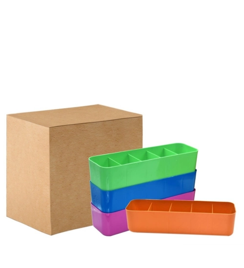 Pack Of 2_Socks Organizer Tray – 4-Piece Set | Quick 5-Section Storage Trays for Drawer Organizing | Sorting Tray for Socks, Accessories And Closet Storage (Color: Assorted )