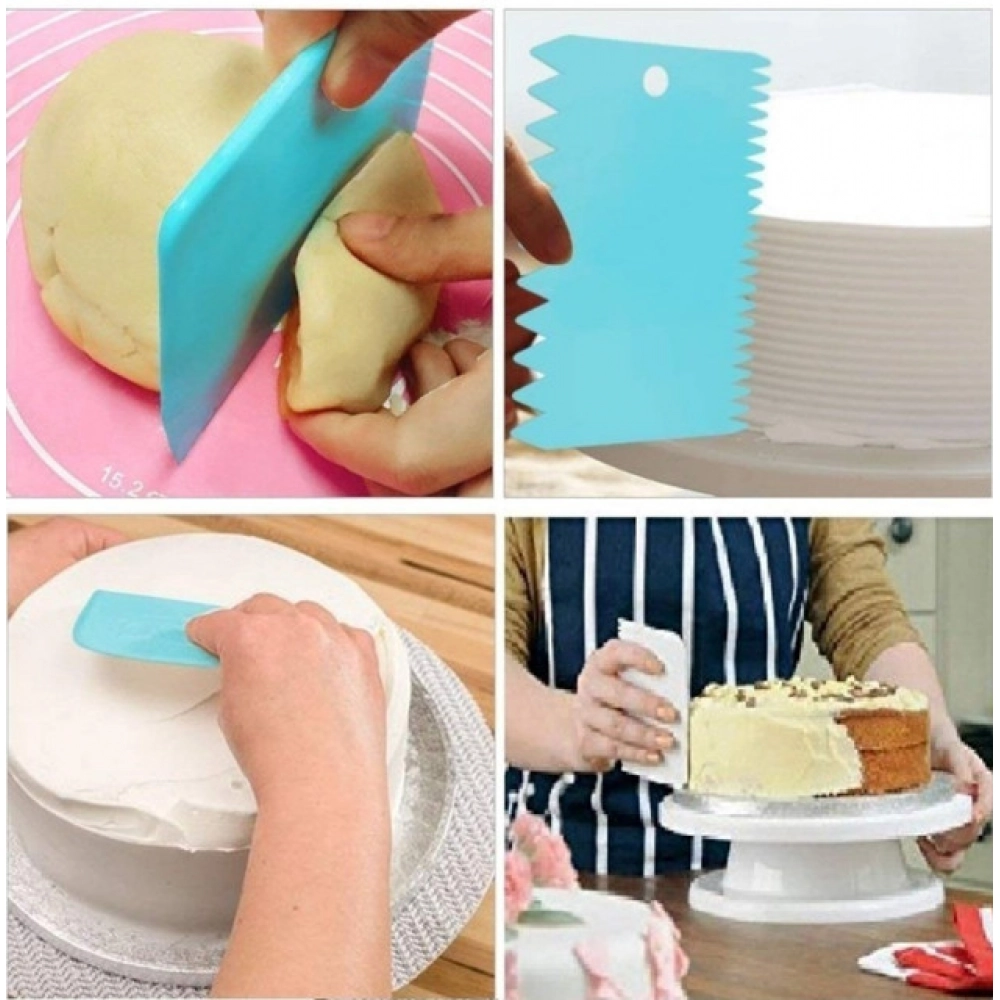 Pack of 5_Plastic Dough And Cake Scraper Set – 3 Pieces (Color: Assorted))