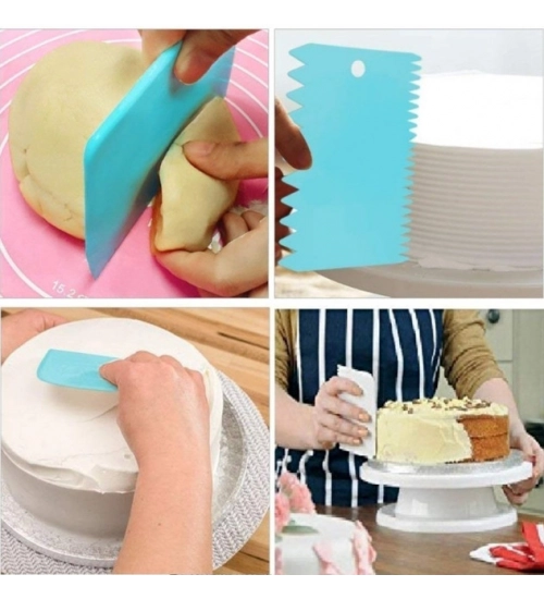 Pack of 5_Plastic Dough And Cake Scraper Set – 3 Pieces (Color: Assorted))