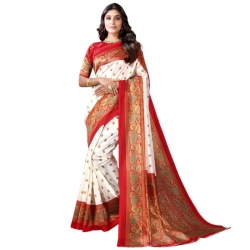 Women's Litchi silk Printed Saree With Unstitched Blouse  5-6 Mtrs (Red)