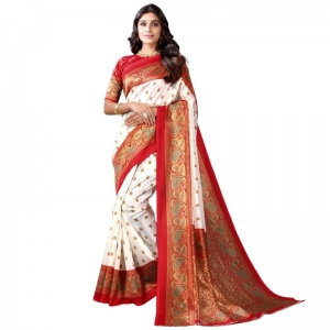 Generic Women's Litchi silk Printed Saree With Unstitched Blouse  5-6 Mtrs (Red)