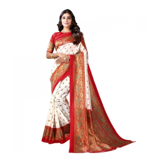 Women's Litchi silk Printed Saree With Unstitched Blouse  5-6 Mtrs (Red)