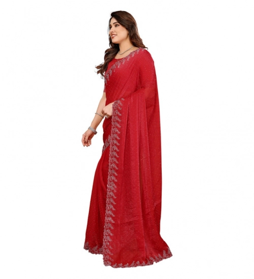 Women's Georgette Printed Saree With Unstitched Blouse 5.5Mtr (Red)