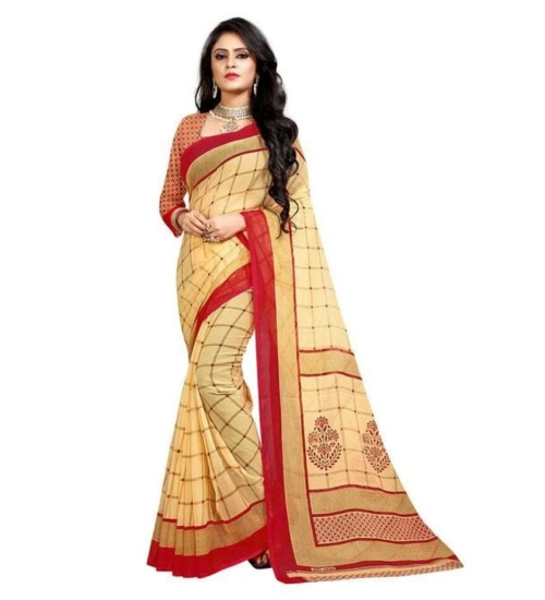 Women's Georgette Printed Saree With Unstitched Blouse 5.5Mtr (Red)