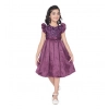 Girl's Satin Printed Sleeve Less Round Neck Dress (Purple)