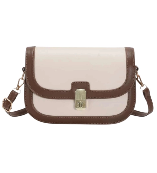 Women's PU Leather Zipper Sling Bag (Beige)