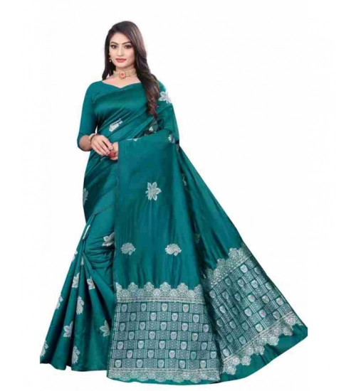 Women's Soft Lichi Silk Printed Saree With Unstitched Blouse 5.5Mtr (Rama)