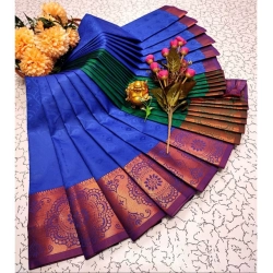 Women's Soft Silk Printed Saree With Unstitched Blouse 5.5Mtr (Royal Blue)