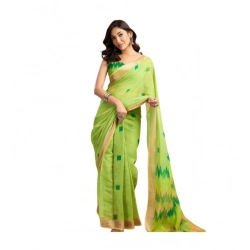 Women's Linen Cotton Printed Ready To Wear Saree With Unstitched Blouse 5.5 Mtr (Lime)