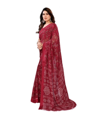 Women's Georgette Printed Saree With Unstitched Blouse 5.5Mtr (Red) Women's Georgette Printed Saree With Unstitched Blouse 5.5Mtr (Red)