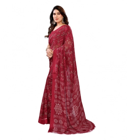 Women's Georgette Printed Saree With Unstitched Blouse 5.5Mtr (Red)