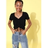 Women's Polyester Lycra Solid Short Sleeve Top (Black)