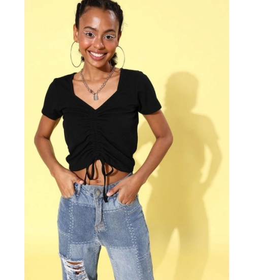 Women's Polyester Lycra Solid Short Sleeve Top (Black) Women's Polyester Lycra Solid Short Sleeve Top (Black)