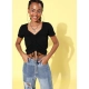 Women's Polyester Lycra Solid Short Sleeve Top (Black)